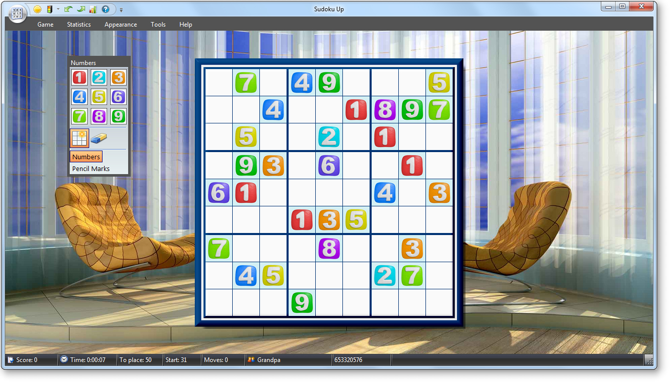 Sudoku Up - Layout with Plastic Colored Numbers screenshot