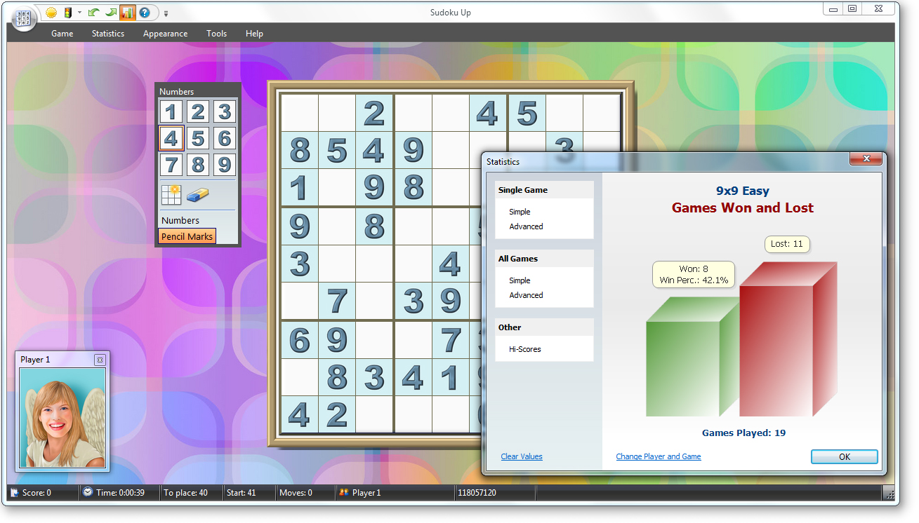 Sudoku Up Layout - Statistics screenshot