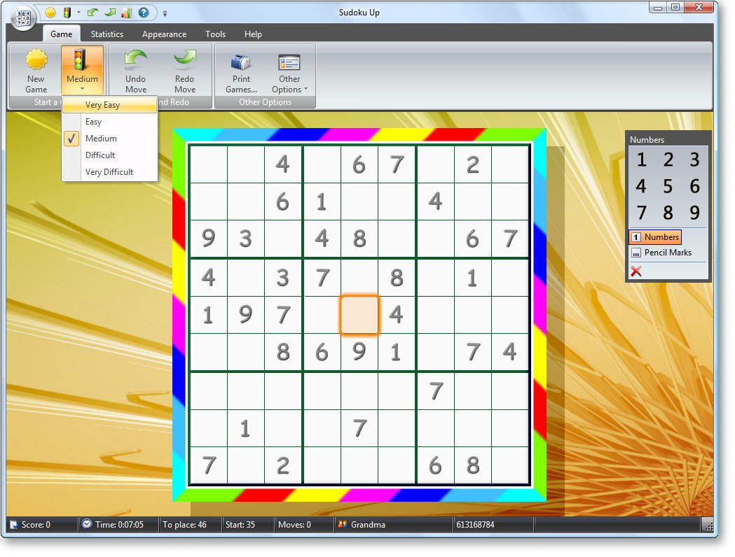 Sudoku 2009 - Layout with Difficulty Level selector Screenshot